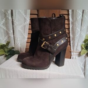 Apt. 9 Dark Brown Heeled Boots with Gold Studs